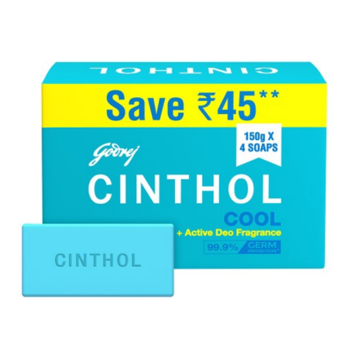 CINTHOL Set of 4 Cool Soap with Menthol & Active Deo Fragrance - 150 g Each