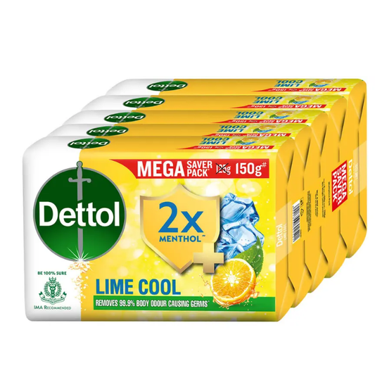 Dettol Lime Cool Bathing Soap Bar with 2x Menthol  (5 x 150 g)