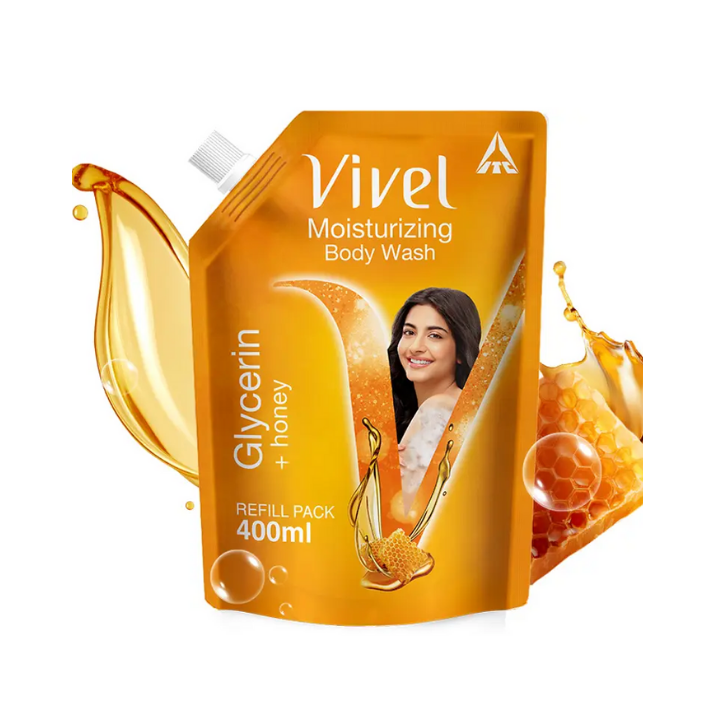 Vivel Body Wash, Glycerin+Honey, Moisturizing Bodywash, Liquid Refill Pouch  (400 ml)