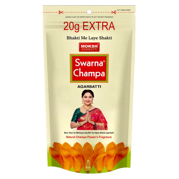 MOKSH Swarna Agarbatti Champa Zipper. Champa (20 g Extra in Pack) (88, Set of 1)