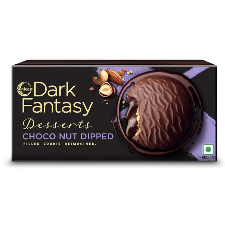 Sunfeast Dark Fantasy Choco Nut Dipped Cookie, Choco Filled With Hazelnuts Cream Filled Biscuit (100 g)