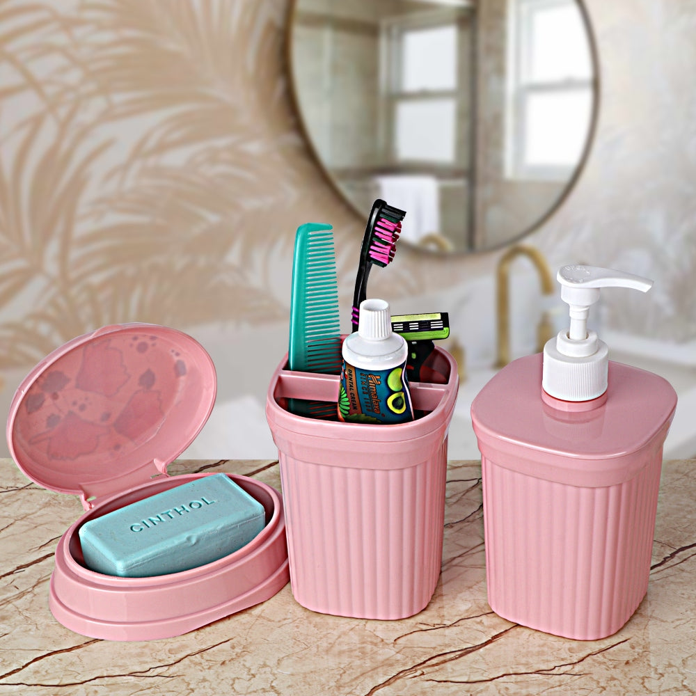 Happy Family Splash Bathroom Accessories Set (Pink) - 3 Pieces - 3 U
