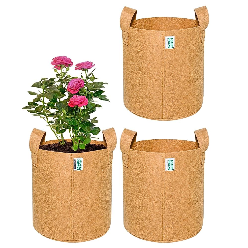 Anandi Green's Geo Fabric Plant Grow Bag 400 GSM - 10 x 10 Inch (Camel) Set of 3 - 1 U