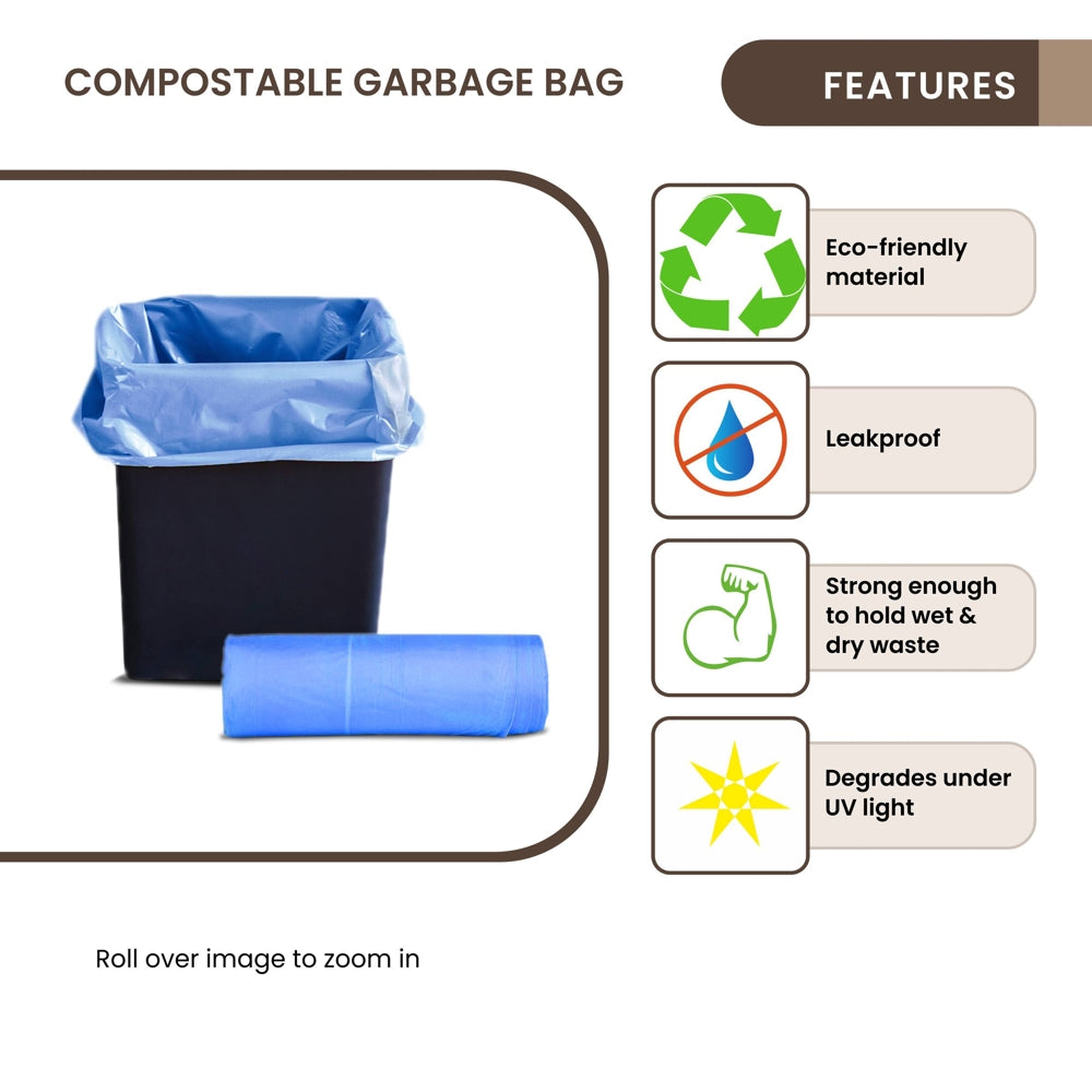 Ecosac Compostable Blue Garbage Bag - 17x19 Inches (15 Bags) - 1 U
