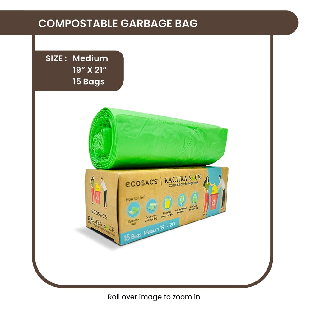 Ecosac Compostable Green Garbage Bag - 19x21 Inches (15 Bags) - 1 U