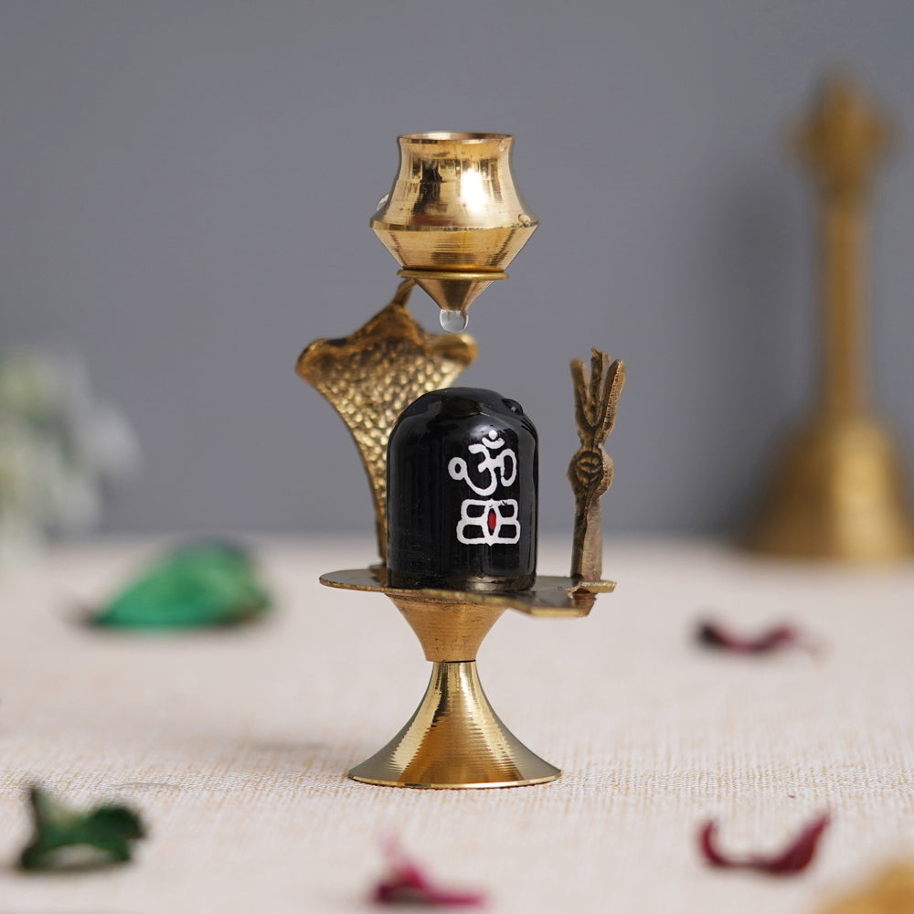 eCraftIndia Golden Black Metal Shivling with Naag Devta - 1 Unit