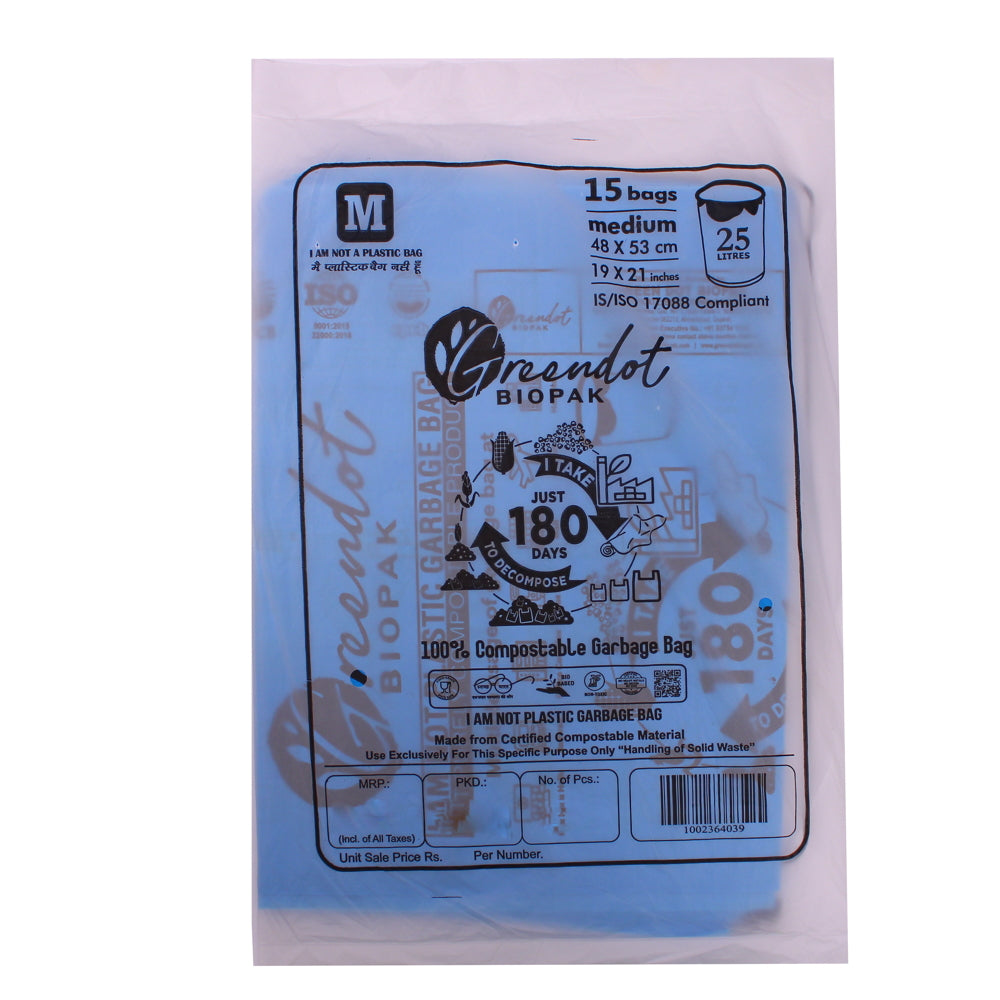 Bio Compostable Blue Garbage Bag - 19X21 Inches - 15 U