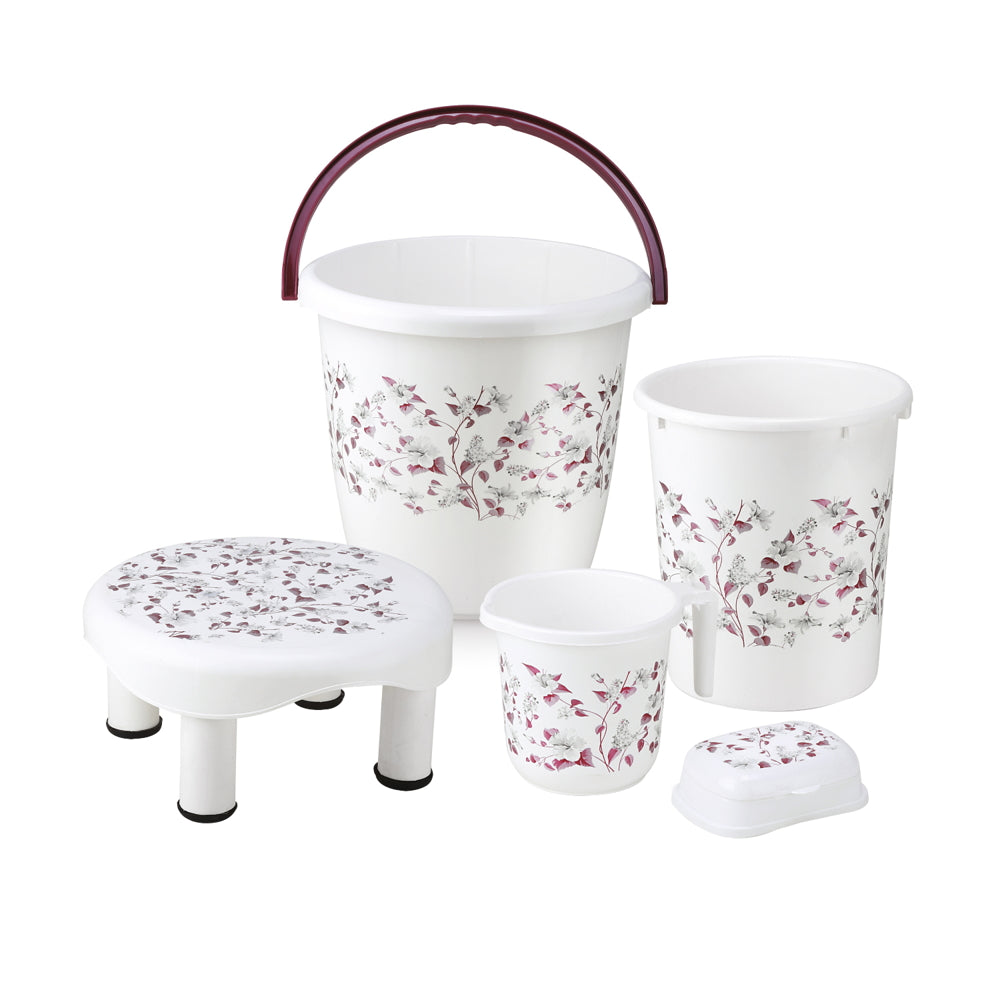 Joyo Plastic Bathroom Set (Wine) - Set of 5 - 5 U