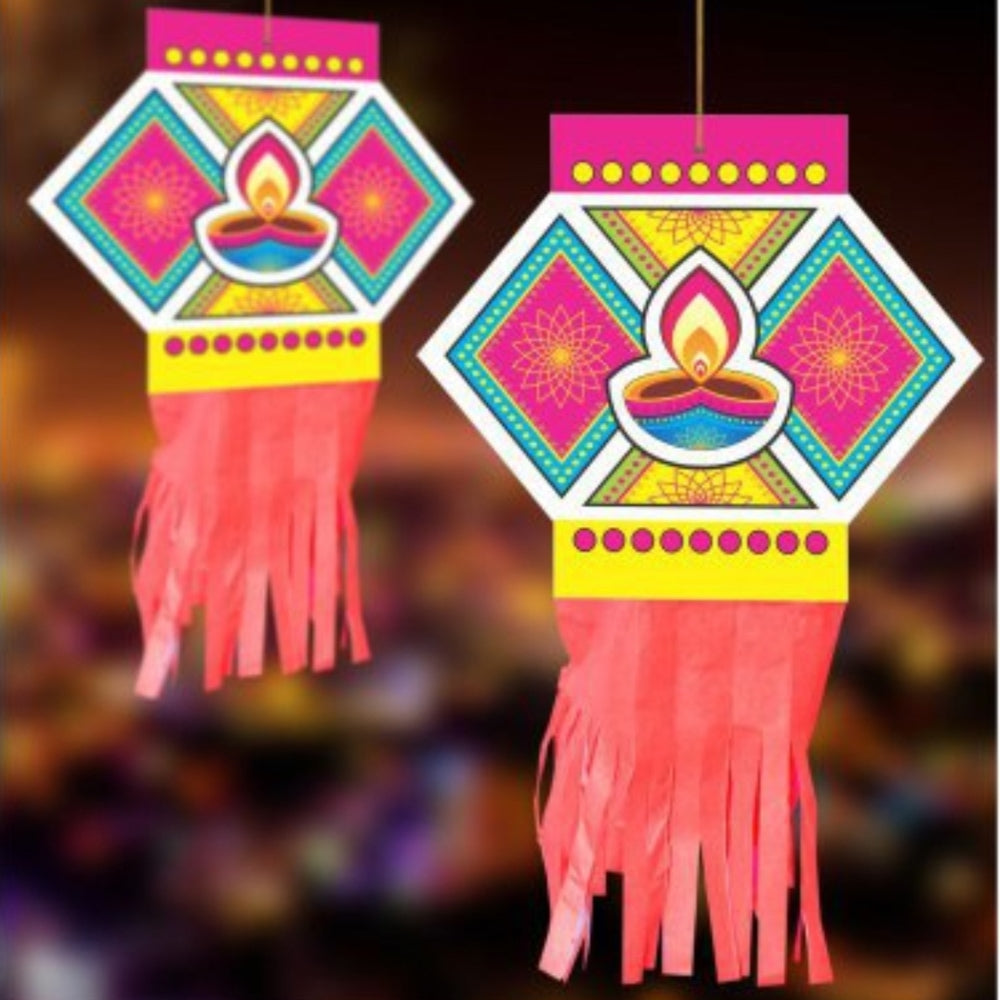JB Homes Paper Hanging Kandeel Diya with frills (HG 3116) - 10 Pieces - 1 U