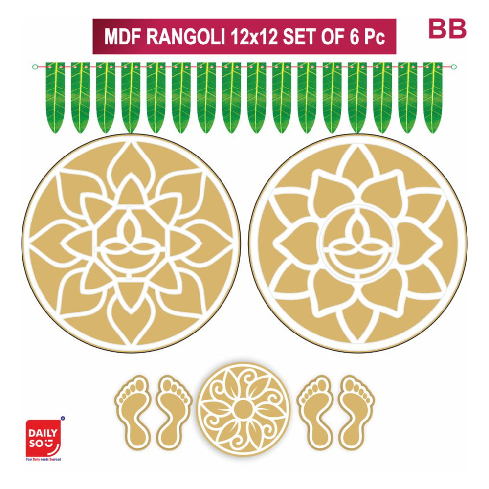 Dailyso Mdf Rangoli Stencil Combo 12 Inch D2 - Pack Of 6 - 1 U