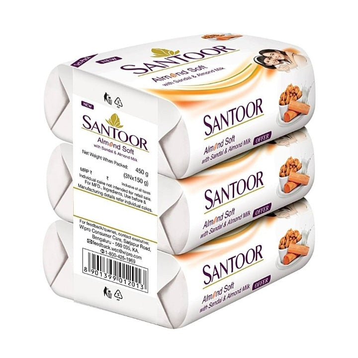 Santoor Sandal Almond Soap : 3x150 gms