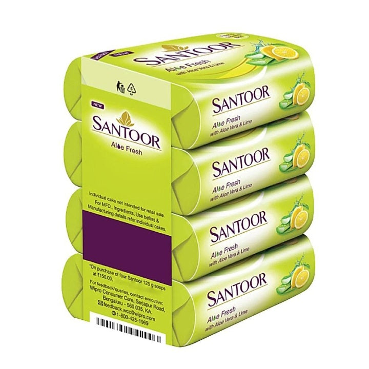 Santoor Fresh Skin Aloe Vera and Lime Bathing Soap 6 X 125 gm