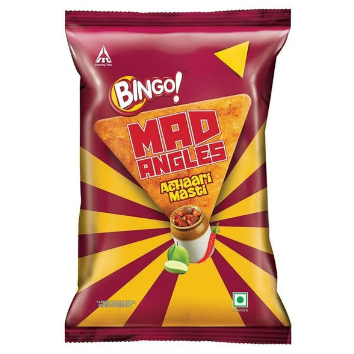 Bingo! Mad Angles Achaari Masti - Mango Pickle Flavour Crunchy Triangle Chips Pack - 117g