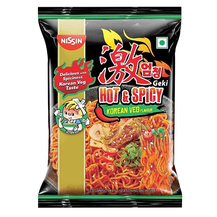 Nissin Geki Hot & Spicy Korean Veg Flavour Noodles: 80 gms