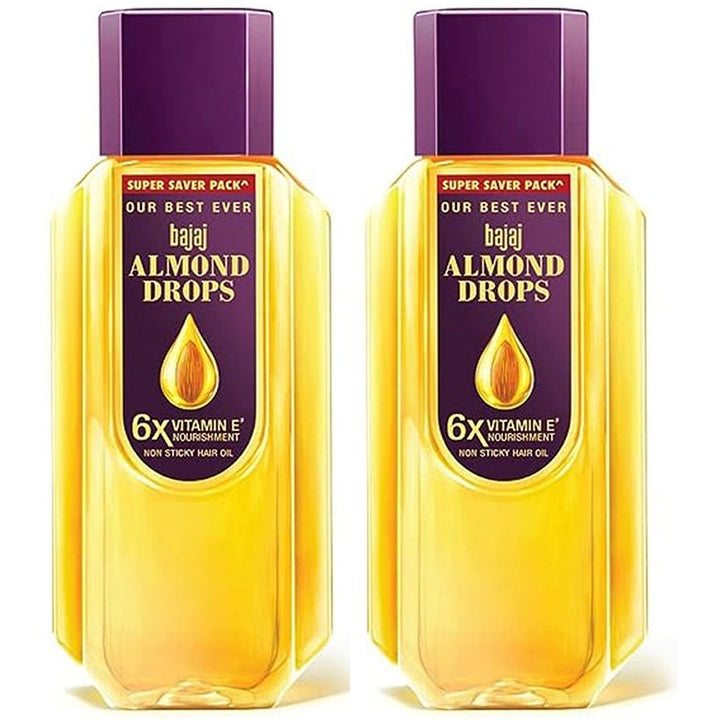 BAJAJ CONSUMER CARE Set of 2 Almond Drops 6X Vitamin E Non-Sticky Hair Oil - 650ml Each
