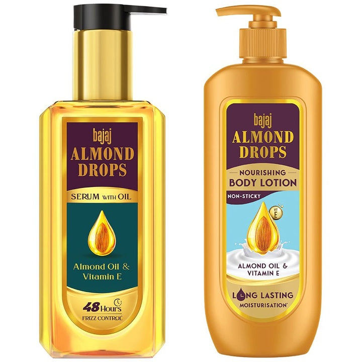 BAJAJ CONSUMER CARE Set of Almond Drops Hair Serum with Oil + Nourishing Body Lotion