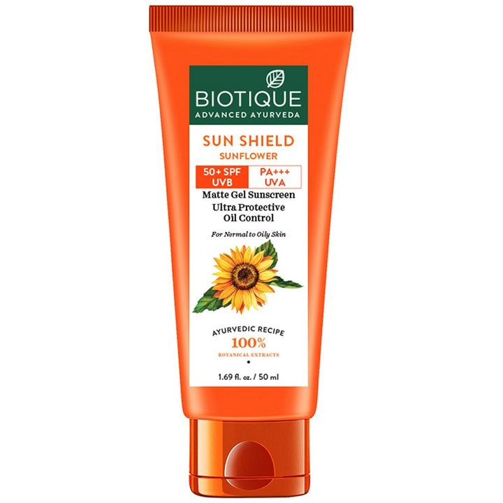 Biotique Unisex Sun Shield SPF 50 UVB/PA+++ UVA Bio Sunflower Matte Sunscreen Gel 50 ml