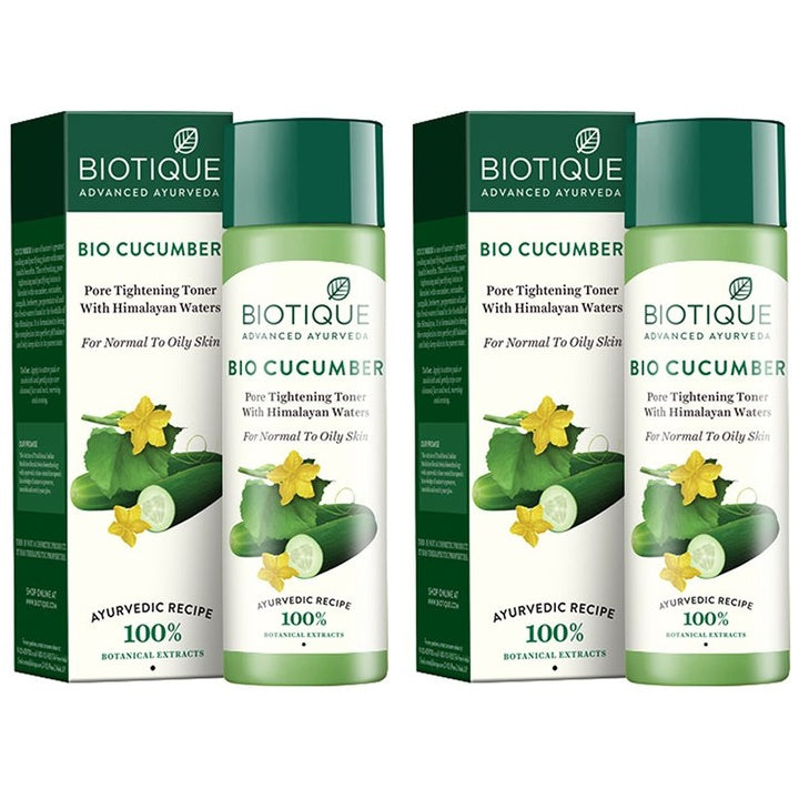 Biotique Set of 2 Cucumber Pore Tightening Refreshing Toner for Oily Skin - 120 ml each