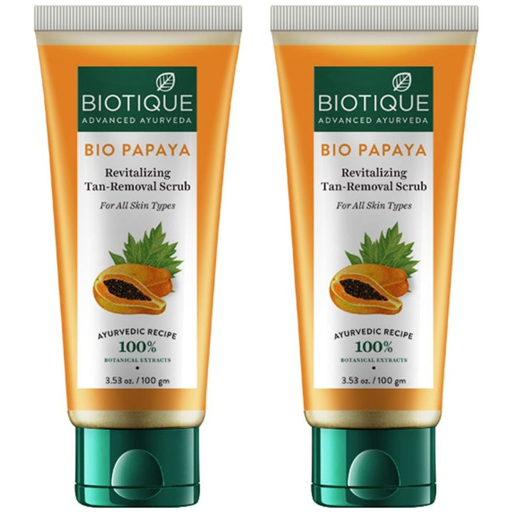 Biotique Set of 2 Bio Papaya Tan Removal Brightening & Revitalizing Face Scrub - 100g each