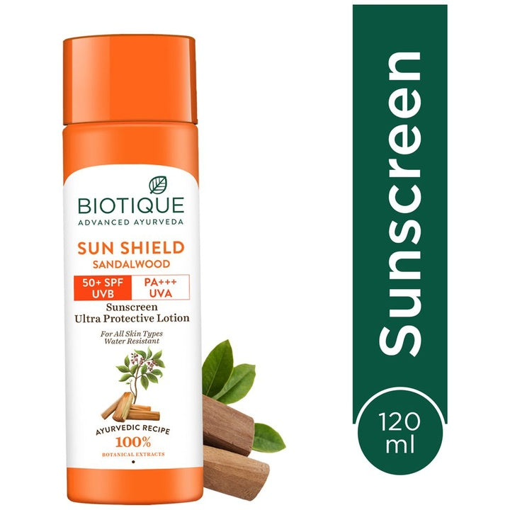 Biotique Sun Shield Sandalwood 50+SPF UVA UVB Sunscreen Ultra Protective Lotion - 120ml