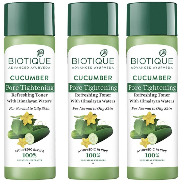 Biotique 3-Pcs Cucumber Pore Tightening Normal to Oily Skin Refreshing Toner - 120 ml each