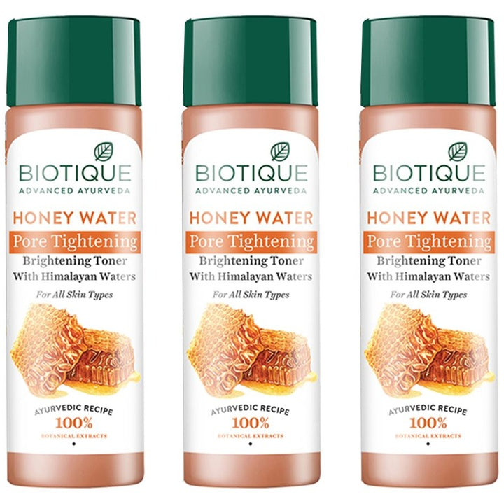 Biotique Set of 3 Honey Water Pore Tightening & Brightening Toner - 120 ml each