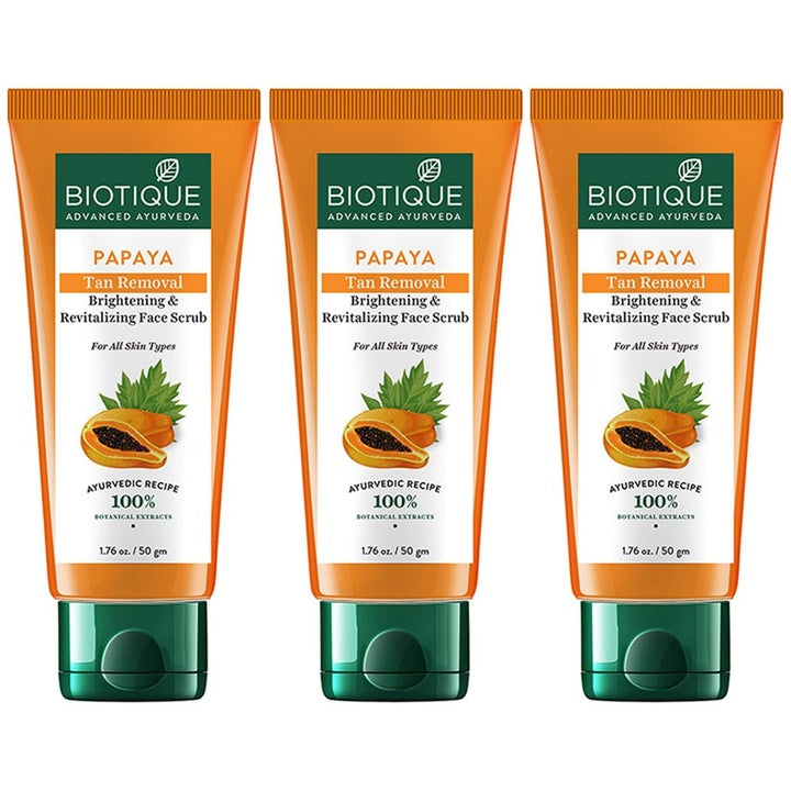 Biotique Set of 3 Papaya Tan Removal Brightening & Revitalizing Face Scrub - 50g each