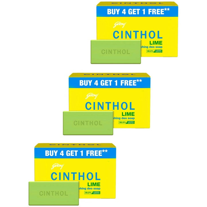CINTHOL Set of 3 Lime Refreshing Deo Soap Combo - 150g each - Buy 4 Get 1 Free