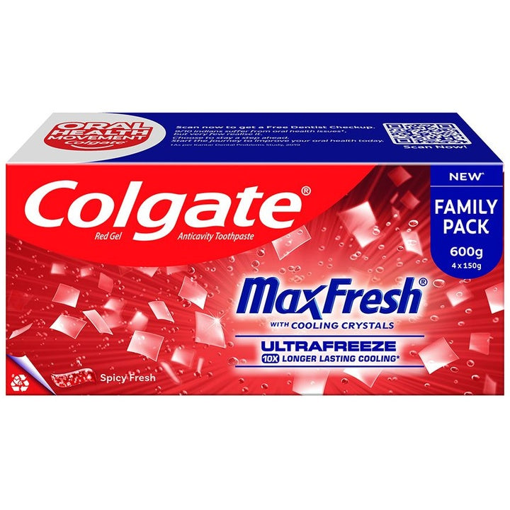 Colgate 4Pcs MaxFresh Red Gel Toothpaste Family Pack with Cooling Crystals - 150g each