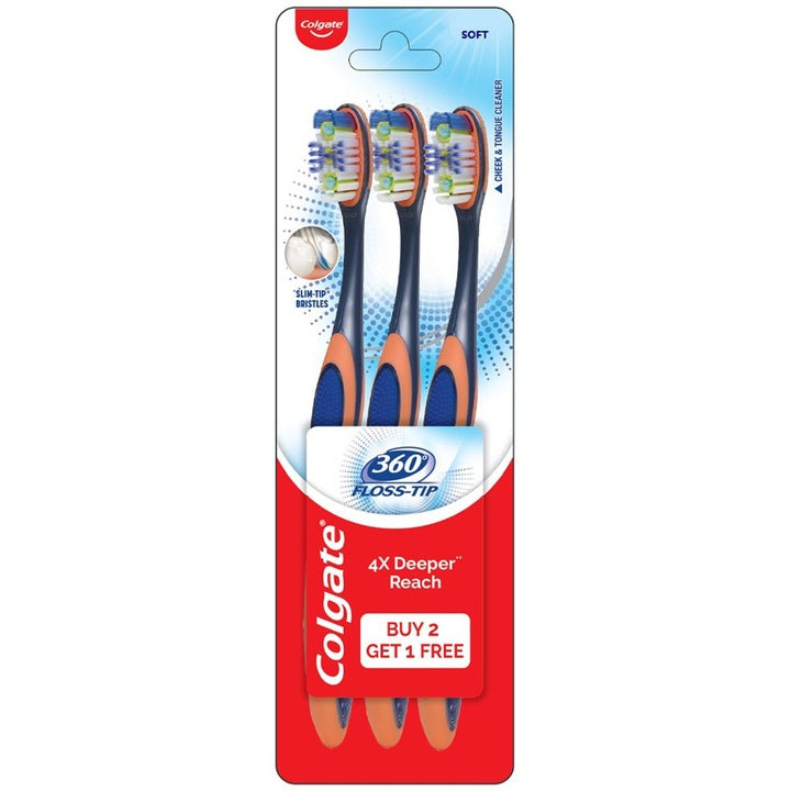 Colgate 360 Floss-Tip 4x Deeper Reach Soft Bristle Toothbrush - Buy 2 Get 1 Free