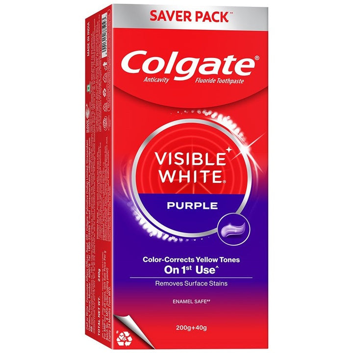 Colgate Visible White Purple Toothpaste Color-Corrects Yellow Tones - 240g