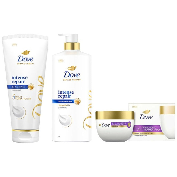 Dove 10In1 Shine Revive Hair Mask 300ml + Intense Repair Shampoo 1L + Conditioner 175ml