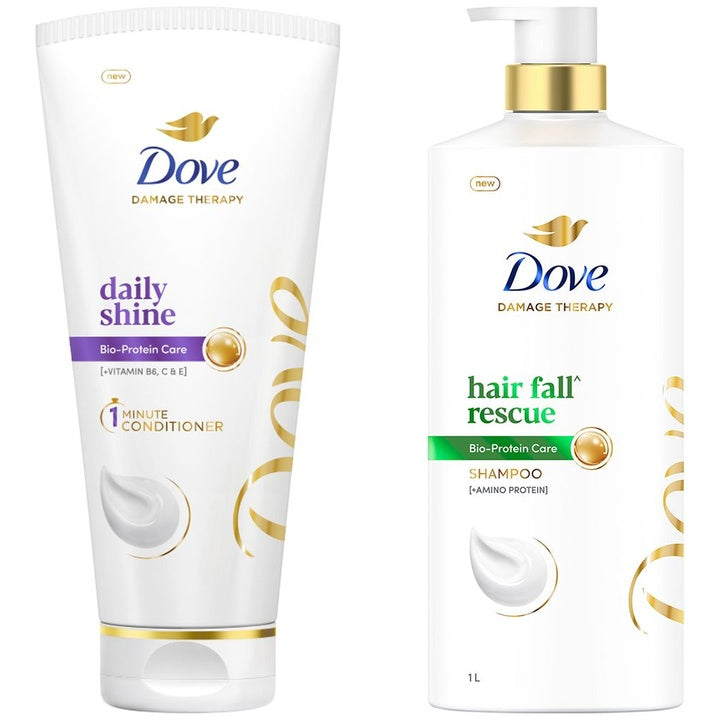 Dove Hair Fall Rescue Shampoo 1L & Daily Shine Hair Conditioner 175ml