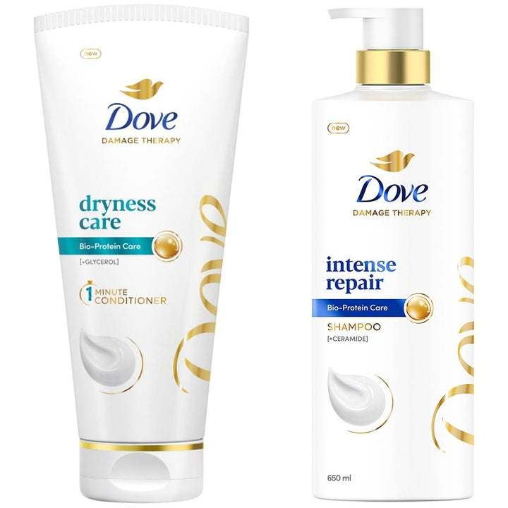 Dove Hair Therapy Intense Repair Shampoo 650ml & Dryness Care Detangling Conditioner 175ml