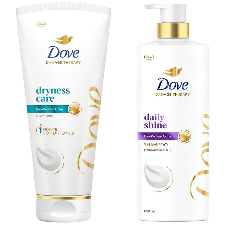 Dove Daily Shine Nourishing Shampoo 650ml & Dryness Care Detangling Hair Conditioner 175ml