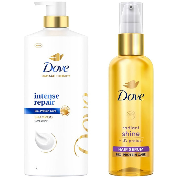 Dove Intense Repair Shampoo 1 L & Radiant Shine UV Protect Hair Serum 48ml