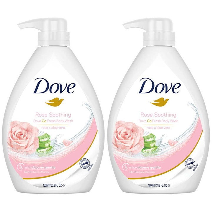 Dove Set of 2 Rose Soothing Go Fresh Body Wash with Rose & Aloe Vera - 1 L Each