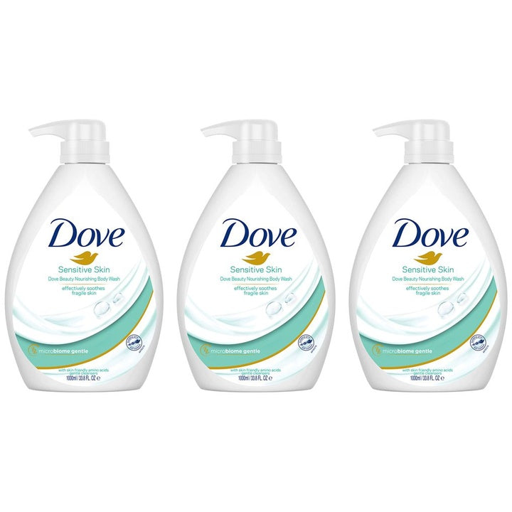 Dove Set of 3 Microbiome Gentle Nourishing Body Wash for Sensitive Skin - 1L Each