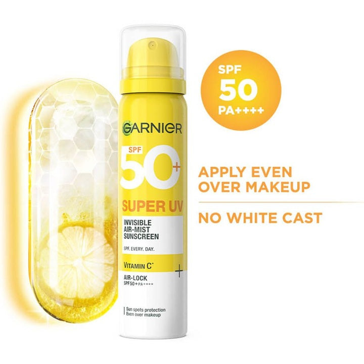 Garnier Super UV Invisible Air-Mist Sunscreen SPF50 PA++++ -99% Sun Damage Protection 75ml