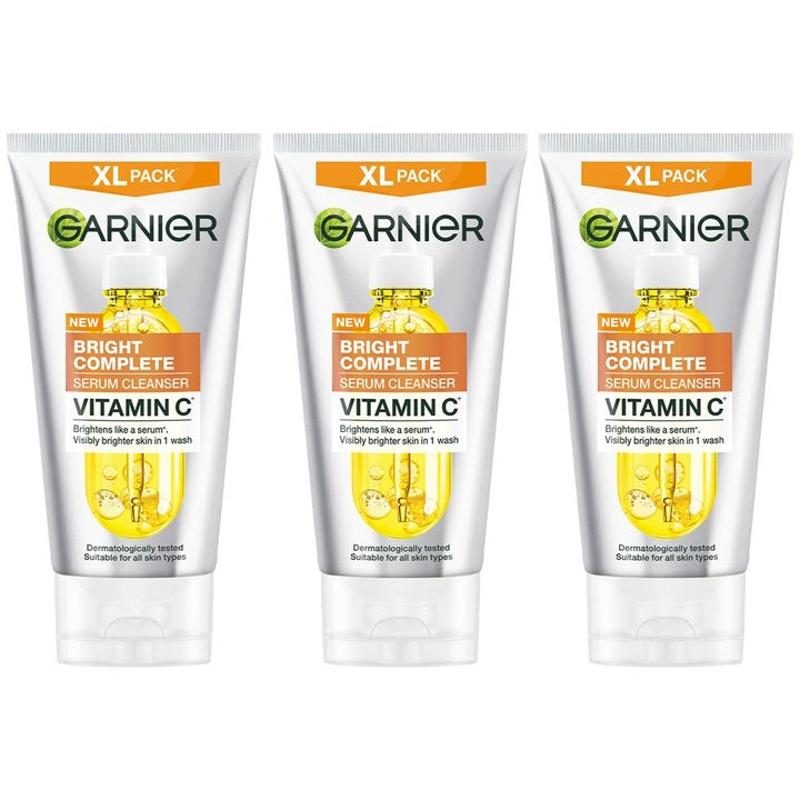 Garnier 3-Pc Serum Cleanser Face Wash for Brightening & Tan Removal with Vit C - 150g each