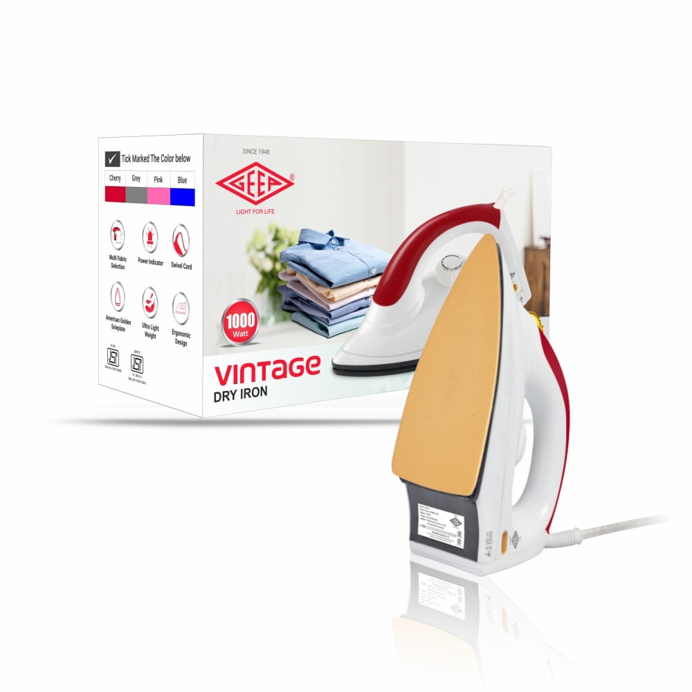 Geep Vintage Dry Iron - Cherry Red (1000 W) - 1 U