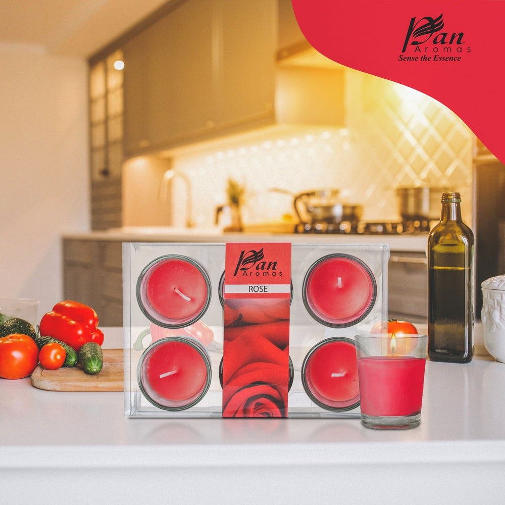 Pan Aromas Votive Glass Candle Rose - 6 U