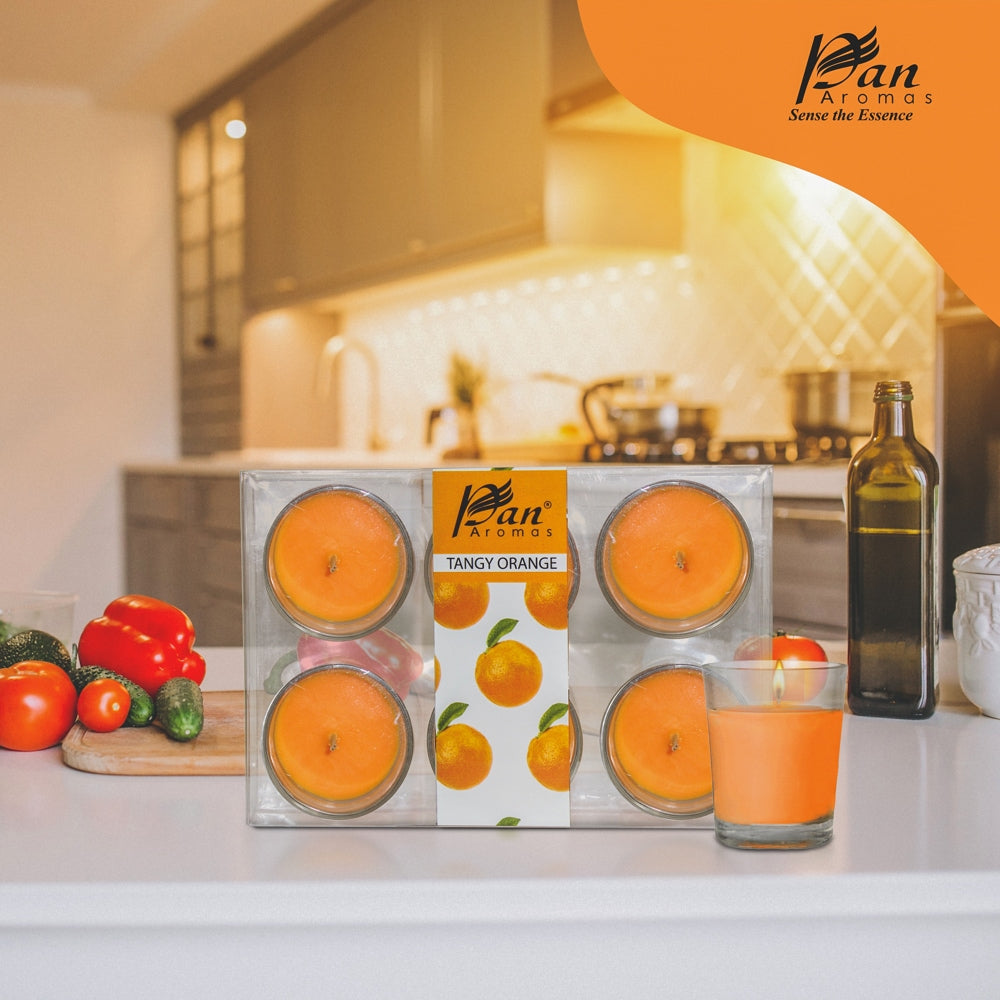 Pan Aromas Votive Glass Candle Tangy Orange - 6 U