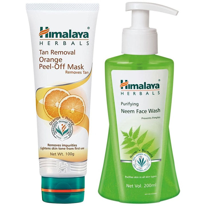 Himalaya Set of Purifying Neem Face Wash & Tan Removal Orange Peel Off Mask