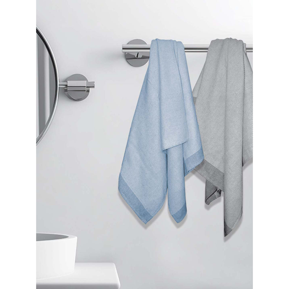 Athom Living Aster Bath Towel (Grey & Peacock Blue) 75x150 cm - Set of 2 - 2 U