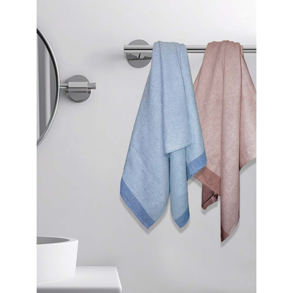 Athom Living Aster Bath Towel (Maroon & Navy Blue) 75x150 cm - Set of 2 - 2 U