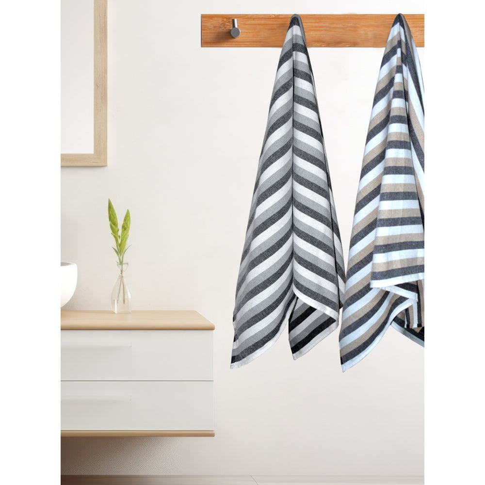 Athom Living Iris Rib Bath Towel (Beige & Grey) 75x150 cm - Set of 2 - 2 U