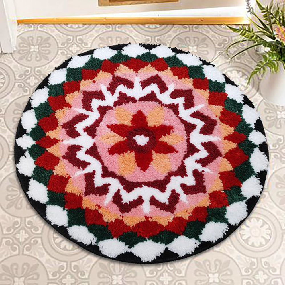 Elegant Weavers Rangoli Round Mat - Multi Colour - 60 x 60 cm