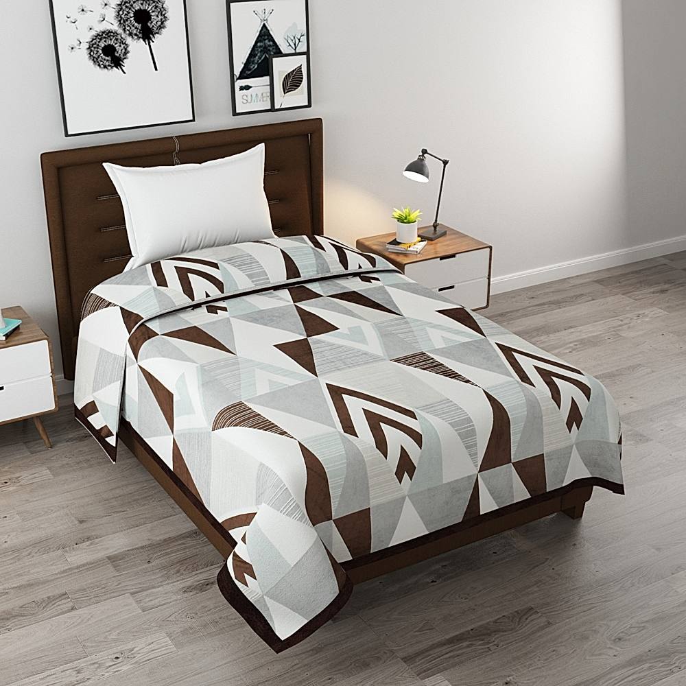 GoHome Prestige Flannel Single Blanket FBS05 (Brown & Grey) 7 x 4.75 ft - 1 U