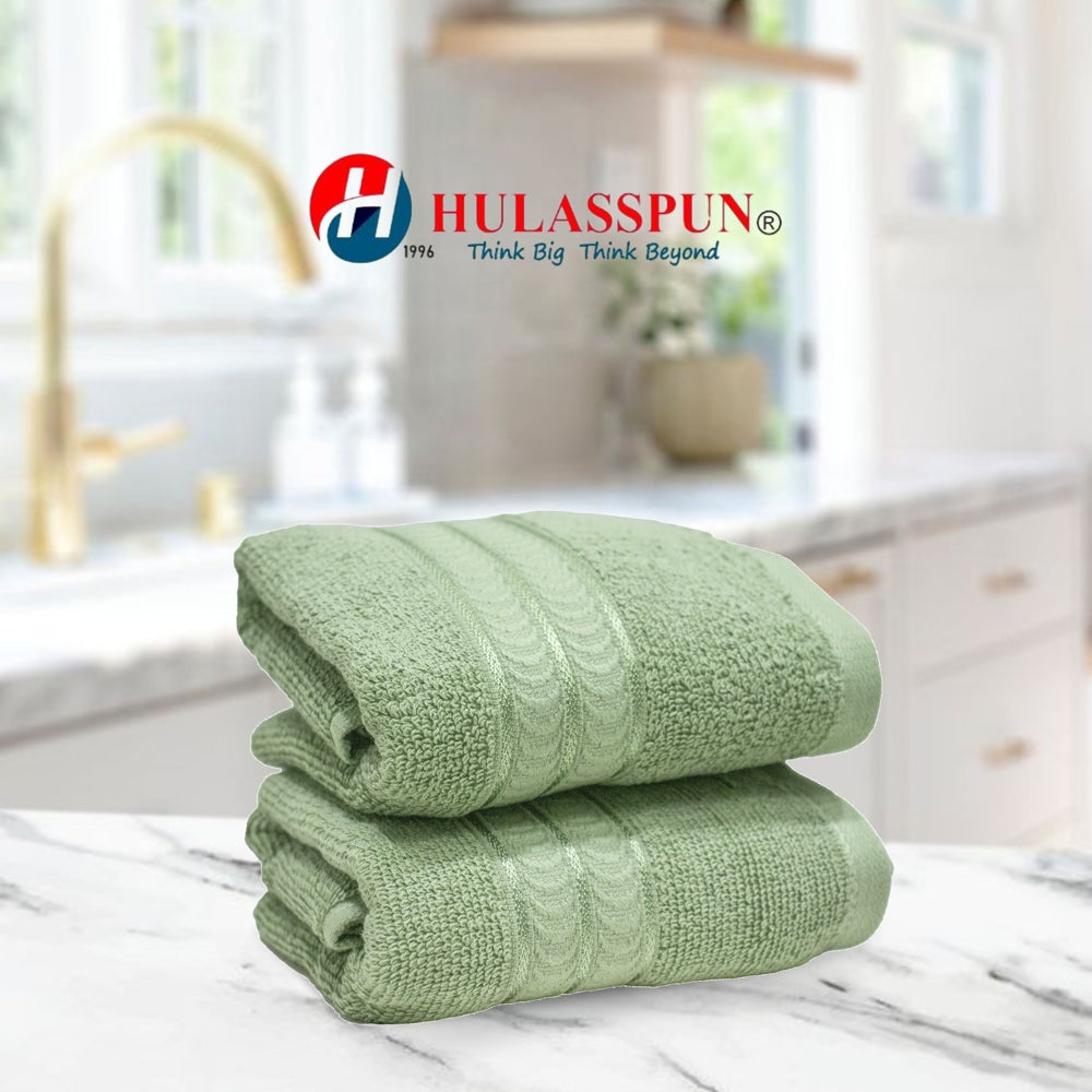 Hulasspun Aster Hand Towel GSM 420 - 40x60 cm (Green) Set of 2 - 1 U